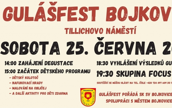 Gulášfest Bojkovice - Tillichovo náměstí sobota 25.6. ve 14.00